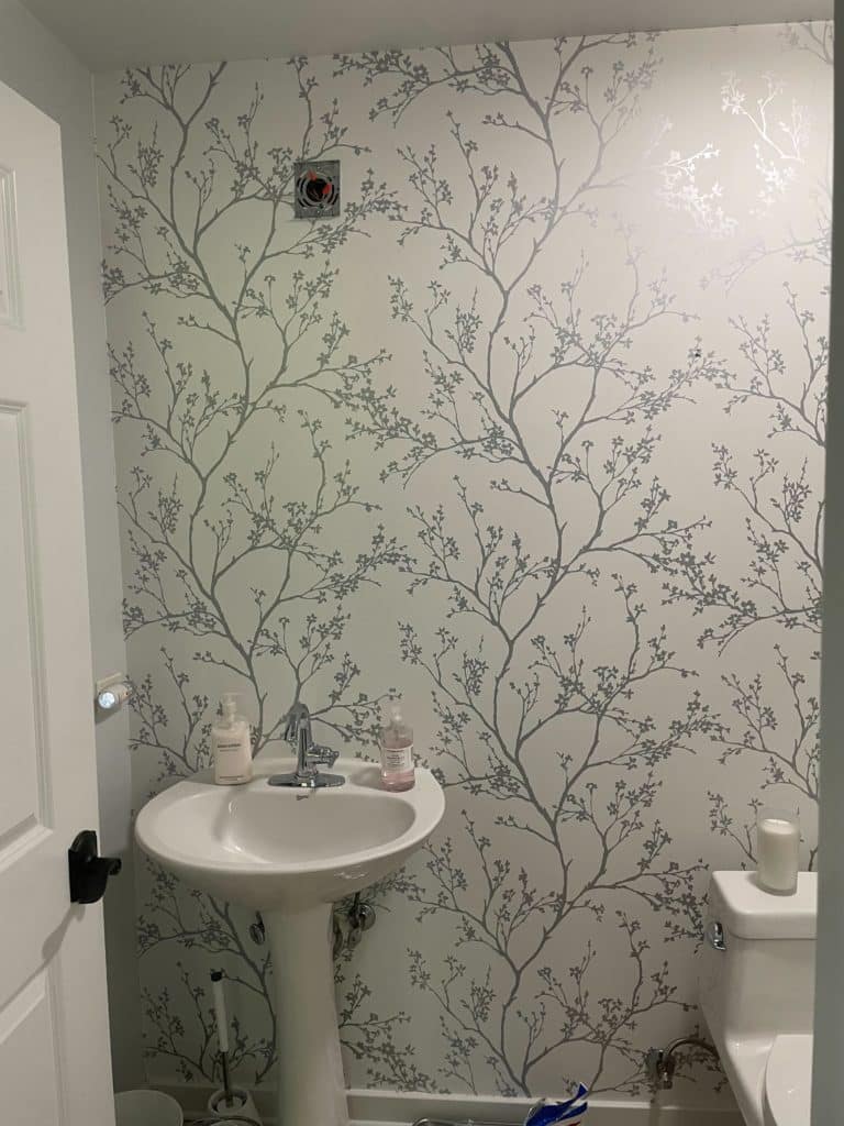 Tree design white and silver bathroom wallpaper