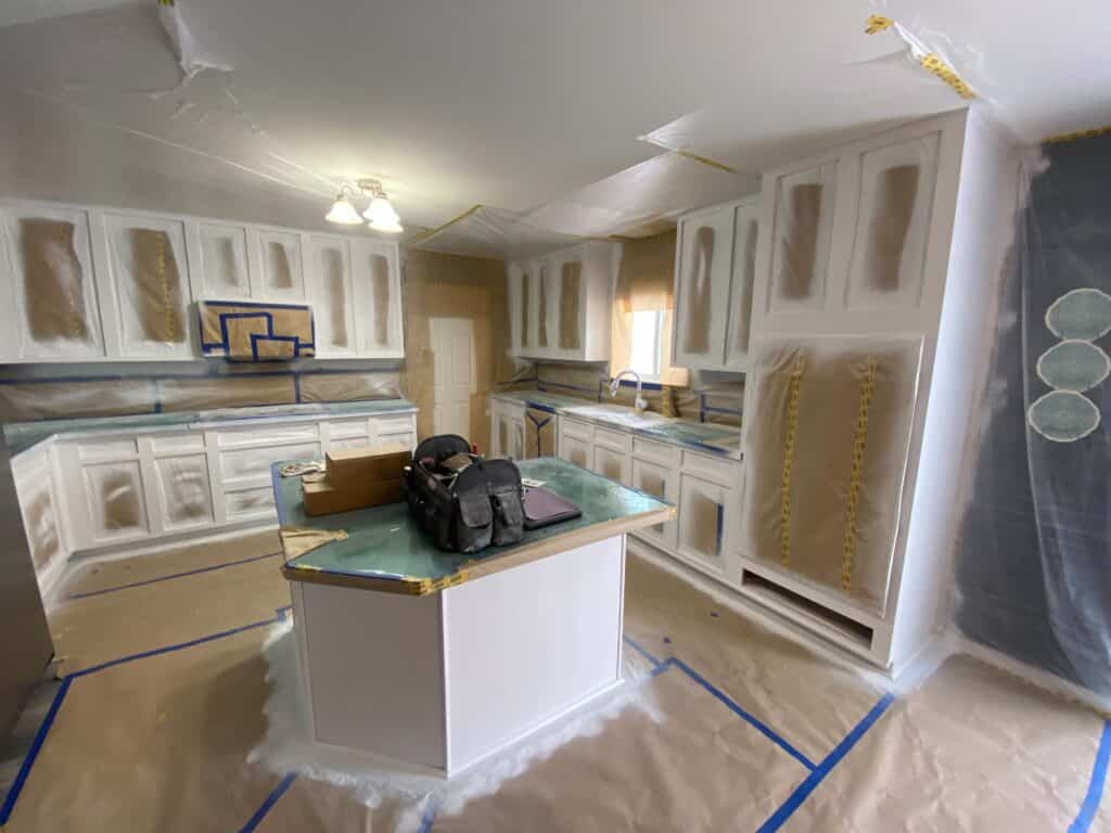 painting cherry cabinets white