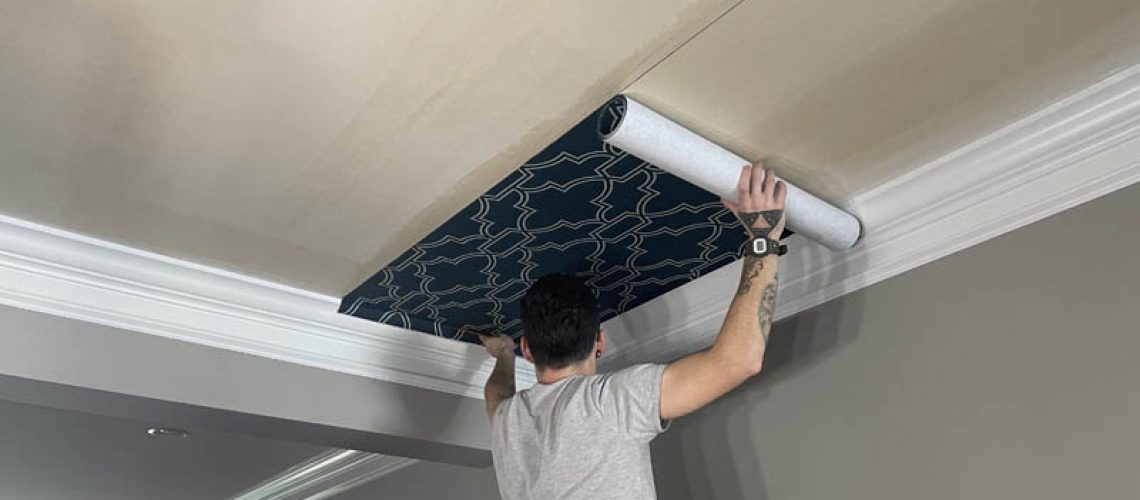 Victorian style ceiling wallpaper installation